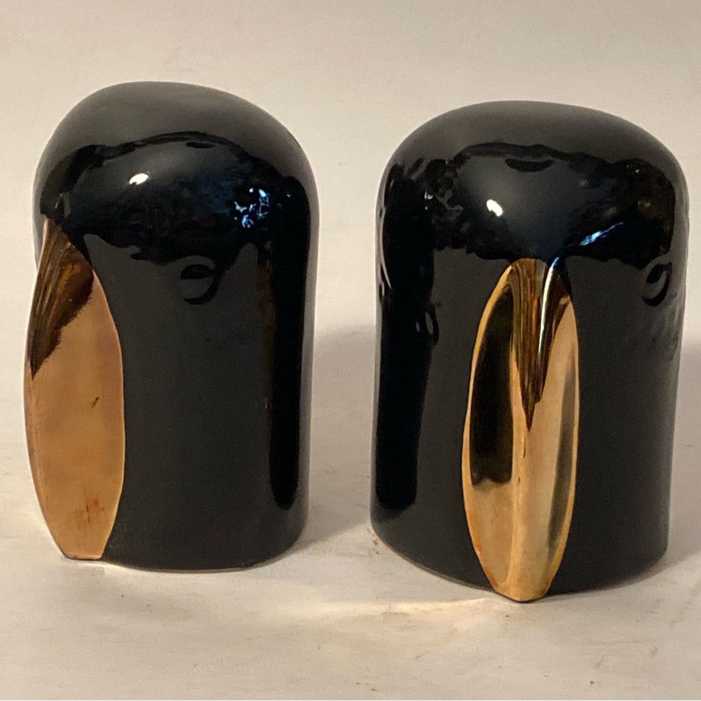 set of 2 MCM Owl Black & Gold Porcelain Figurines VTG Ikea Sweden